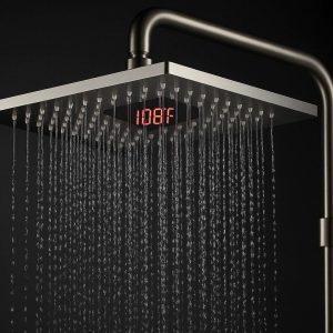 2 Rainfall Shower Head 8 Inch Large Square Panel with LED Temperature Display